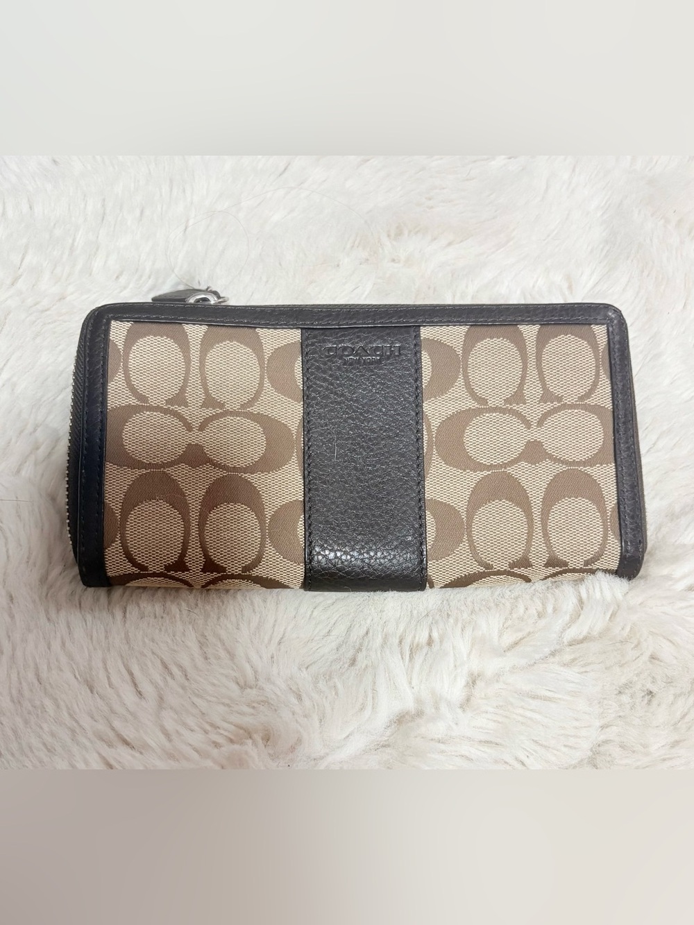COACH Signature Canvas Accordion Zip Long Wallet Brown/Black